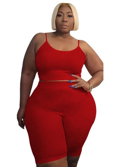 Wmstar Plus Size Shorts Sets Vest Crop Top and Pants Matching Set Casual Cycle Bike Outfits Two Piece Set