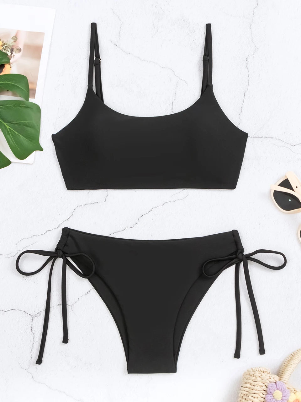 Bikini Women String Trikini Set Thong Swimwear Lace Up Side Solid Swimsuit Female Bathing Suit Swimming Summer