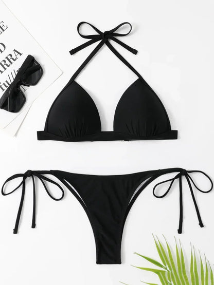 Halter Bra Cup Bikini Swimsuit Female White Swimwear Women Push up Bikini set Brazilian Bathing Suit Bandeau Swim suit