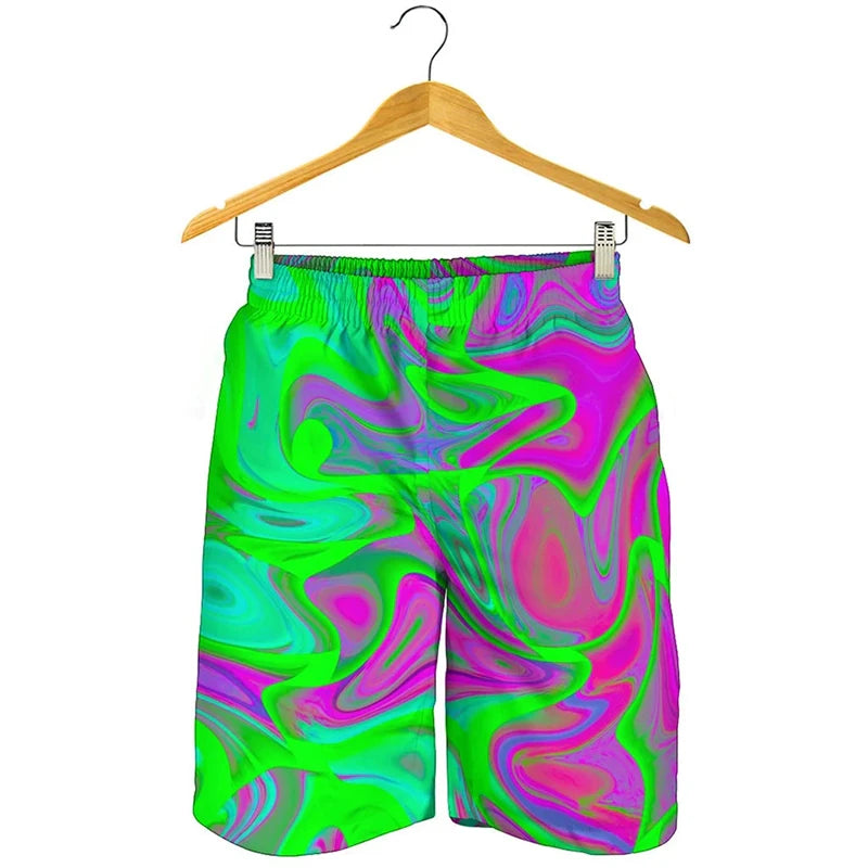 Novelty 3D Mens Rainbow Shorts Men Women Fashion Graffiti Print SwimTrunks Kids Oversized Casual Hawaii Holiday Beach Shorts
