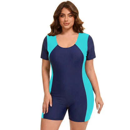 Plus Size Women's One Piece Swimsuit Swimwear Modest Short Sleeve Rash Guard Beachwear Bathing Suit UPF50+