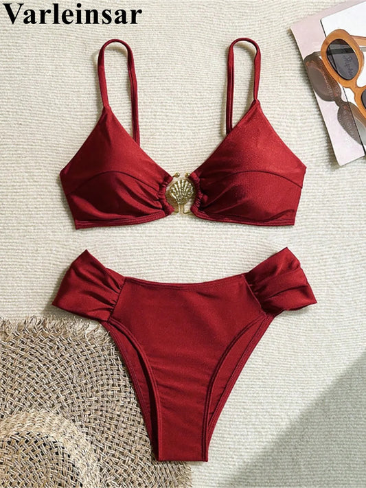 S - XL 7 Colors High Cut Leg Bikini Female Swimsuit Women Swimwear Two-pieces Bikini set Padded Bather Bathing Suit Swim