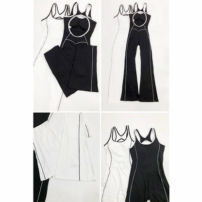 Pad Gym Women Jumpsuit Bell-bottoms Training Yoga Set Sportswear Women Sports Jumpsuit Fitness Rompers Stretch Workout Bodysuits