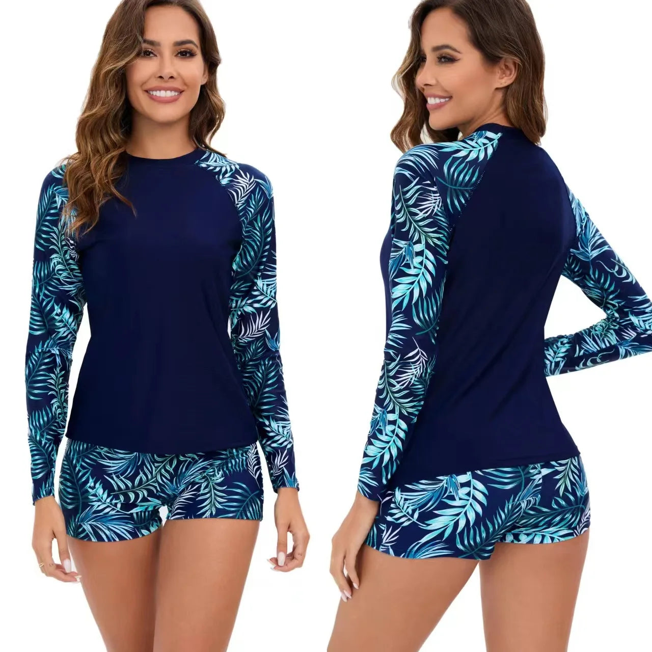 New Women Split Swimwear Long Sleeve Printed Bikini Sexy Surf Sports Swim Suit