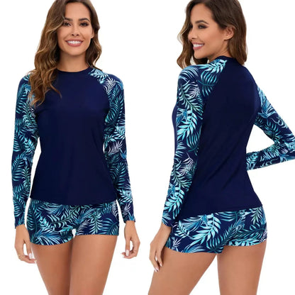 New Women Split Swimwear Long Sleeve Printed Bikini Sexy Surf Sports Swim Suit
