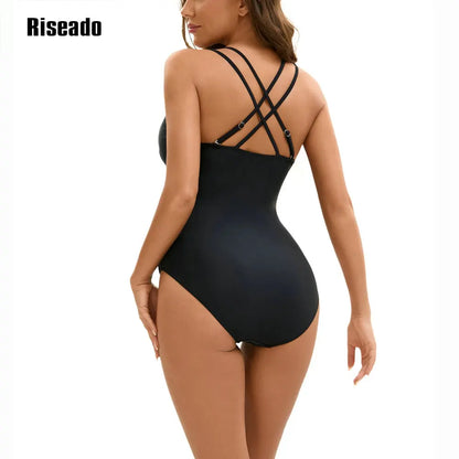 Women's One Piece Swimsuits Tummy Control Bathing Suits for Women's V Neck Criss Cross Ruched Push Up Slimming Swimwear