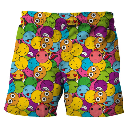 Children's Cartoon Beach Short Pants Summer Boys' Swimming Trunks Casual Funny Emojis Graphic Shorts Kids' Daily Loose Wear