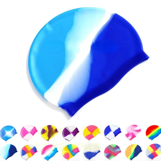 Color Block Silicone Adult Waterproof Swimming Cap Dry Hair Swim Cap for Men Women Protect Ear Swim Hat Swimming Accessories