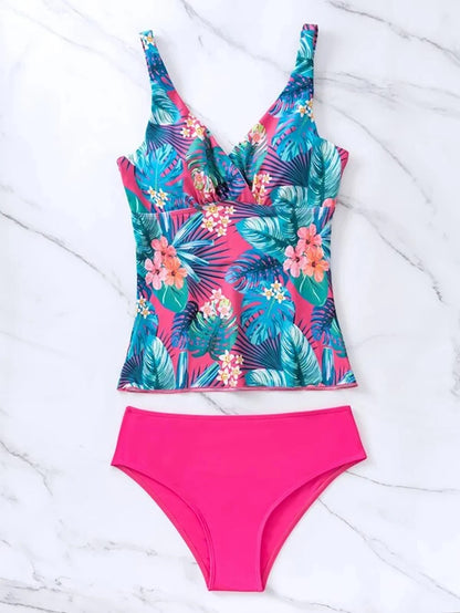 Leaf Print Two-Piece Swimsuit Women Swimwear Plus Size Tankini Sets Female Beachwear Bathing Suit Women Swimming Suits