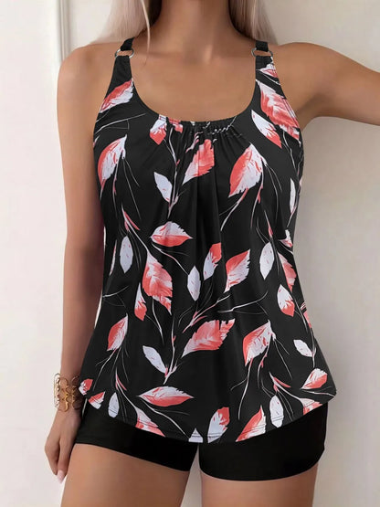 Strappy Tankini Floral Printed Swimsuit Women Two Pieces Shorts Swimwear Female Bathing Swimming Suit Beachwear Summer