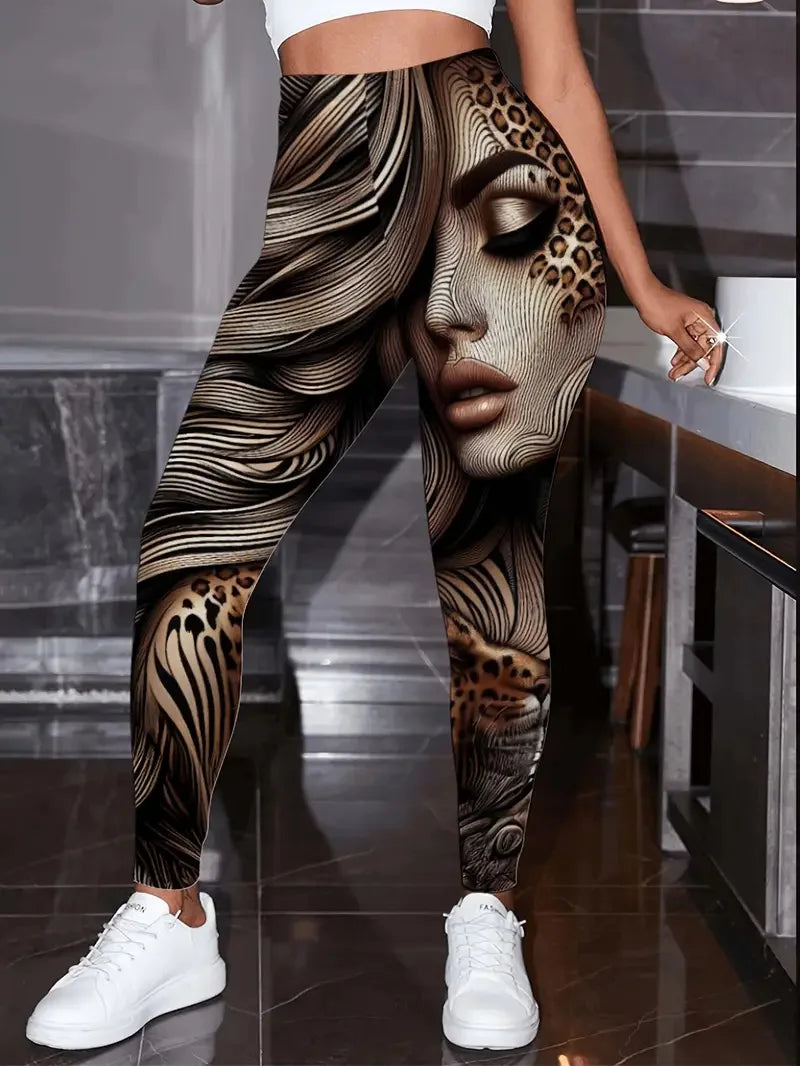 3D Print Creative Stripe Pattern Yoga Pants For Women Four Season Casual Sports Elastic Pant Lady Gym Fitness Lift Hip Leggings