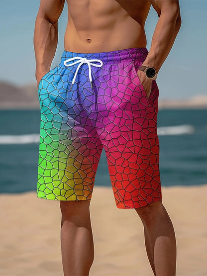 Men's shorts beach swimwear rainbow print sports pants quick drying ventilated waist fashionable casual daily wear