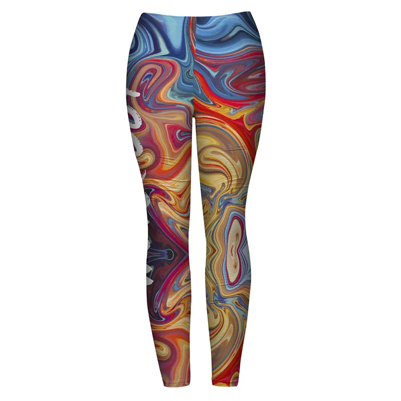 DeanFire Women's 80s Leggings Artistic Splash Printed Buttery Soft Stretchy Pants Leggings Elastic Waist Regular Trousers