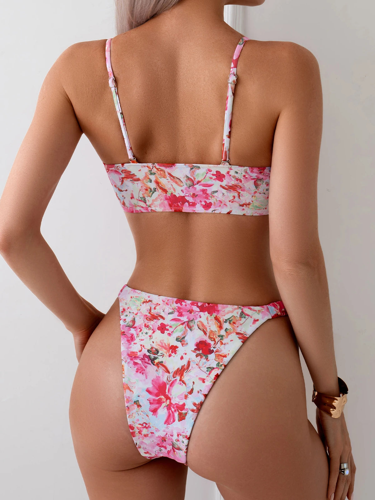 Women's Floral Strappy Bikini Set with Bow Detail