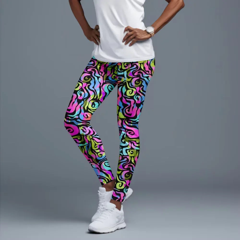Fitness Leggings High Waist 3D Flowers Pattern Digital Print Casual Trousers Woman's Leggings