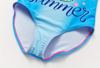 A girl's swimsuit with a fruit pattern, suitable for children aged 2-11. Chest Pad