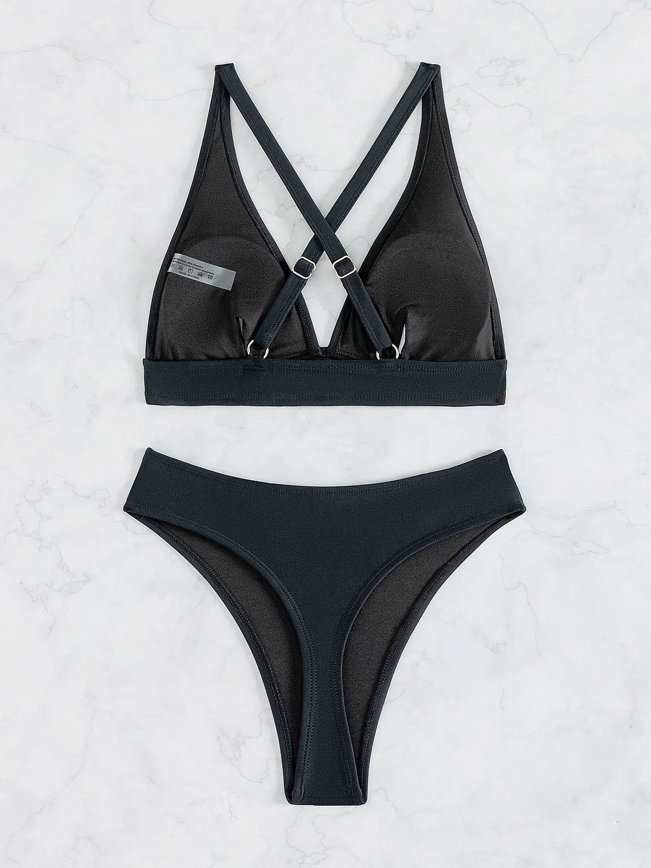 Solid V Neck Push Up Bikini Set High Cut Straps Corss Swimsuit For Women Swimwear 2 Piece Backless Bathing Suit