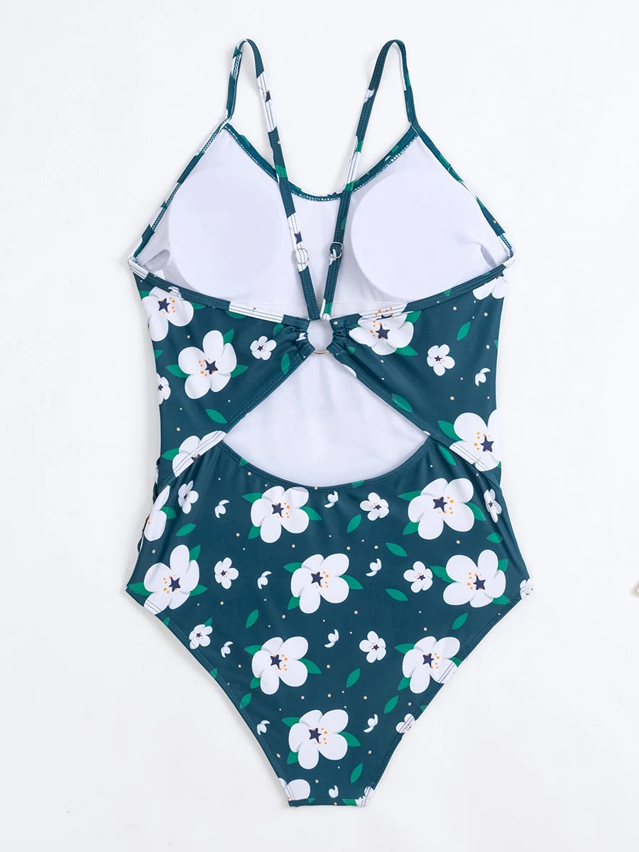 Floral Swimsuit Women One Piece Vintage Design Swimwear Female Backless Beachwear Bathers Bathing Swimming Swim Suit