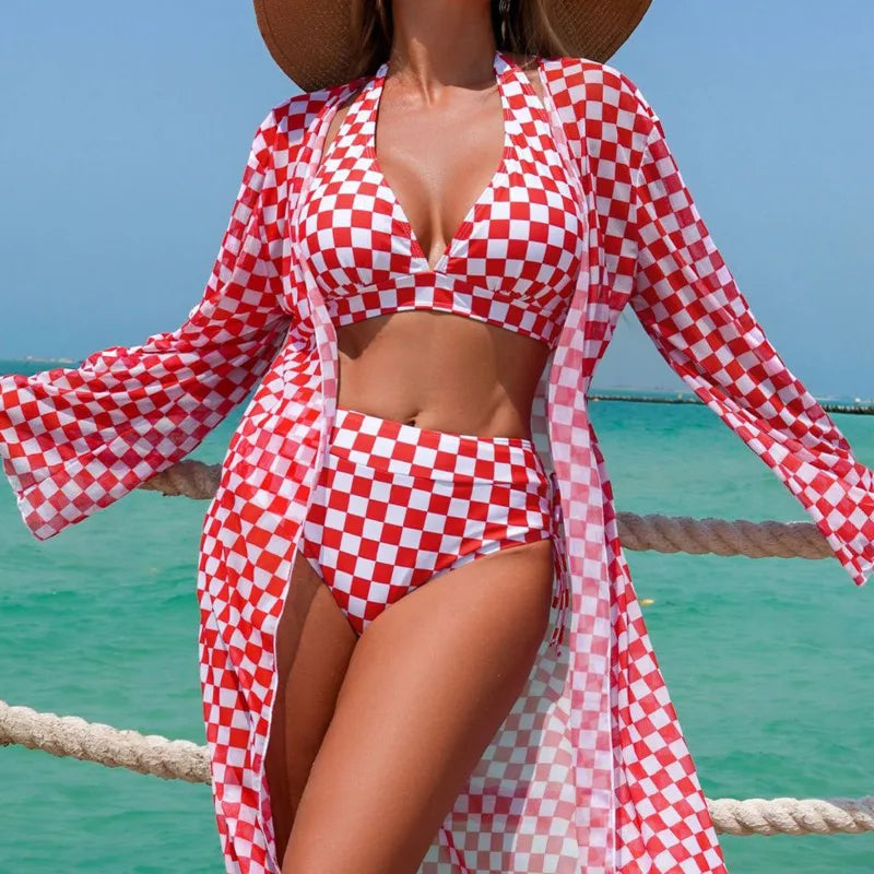 Plaid Bikinis Female Swimsuits Women Three-Piece Swimwear Beach Swim Wear Bathing Suits Brazilian Bikini Set Pool Bather