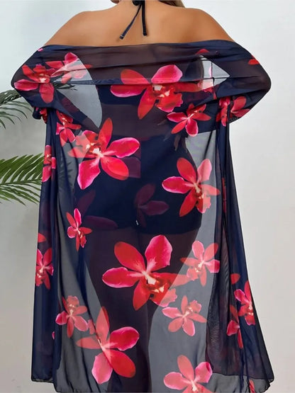 Bikini Bodysuit Swimwear Women With Kimono Bathing Suit Summer Splice Print Beachwear Holiday Bikini Cover Ups Outfits