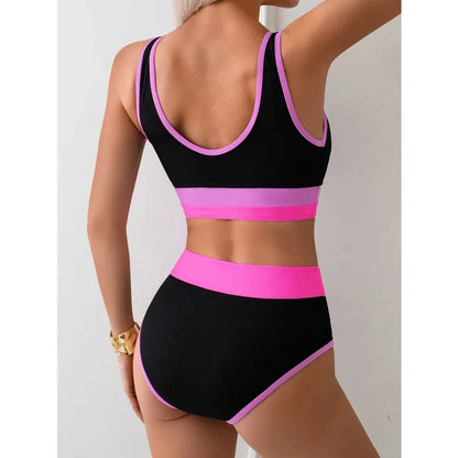 Vintage Patchwork Design Push Up Bikini Women Split Backless High Waist Swimsuit 2 Piece Summer Beach Pool Bathing Suit