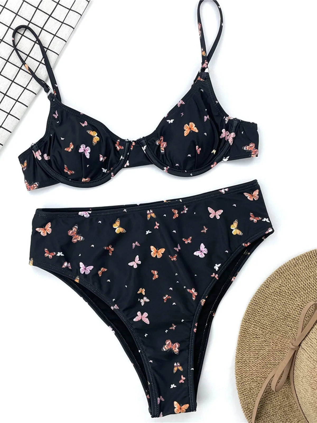 Butterfly Printed High Waist Bikini Female Swimsuit Women Swimwear Two-pieces Bikini set Bather Bathing Suit Swim