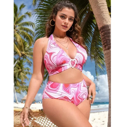 Womens Swimsuit Bikinis Padded Plus Size V Neck High Waisted Swimwear Push Up Two Piece Tummy Control Bathing Suits Beachwear