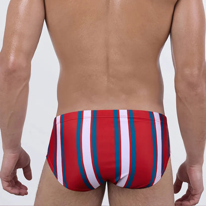 Men's Low Waist Stripe Triangle Color Block Swimming Suits Sporty Beach Thermal Swimwear Nylon Lycra Fabric Fitness