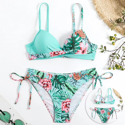 Bikinis Swimsuits Woman Push Up Swimwear Women's Beach Tropical Print Bathing Suits