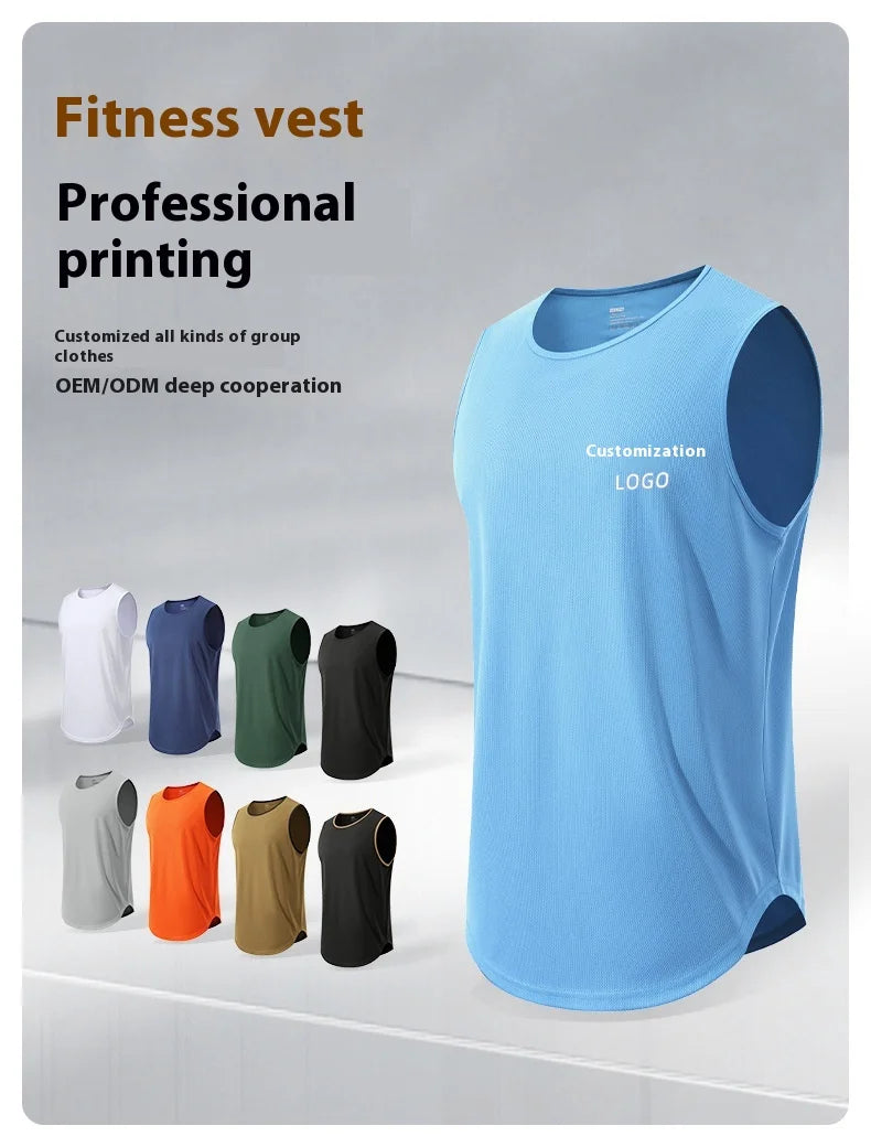 Men's Quick-Drying Sport T-shirt for Fitness and Marathon Workout Sleeveless Basketball Vest Loose Running Tank Top