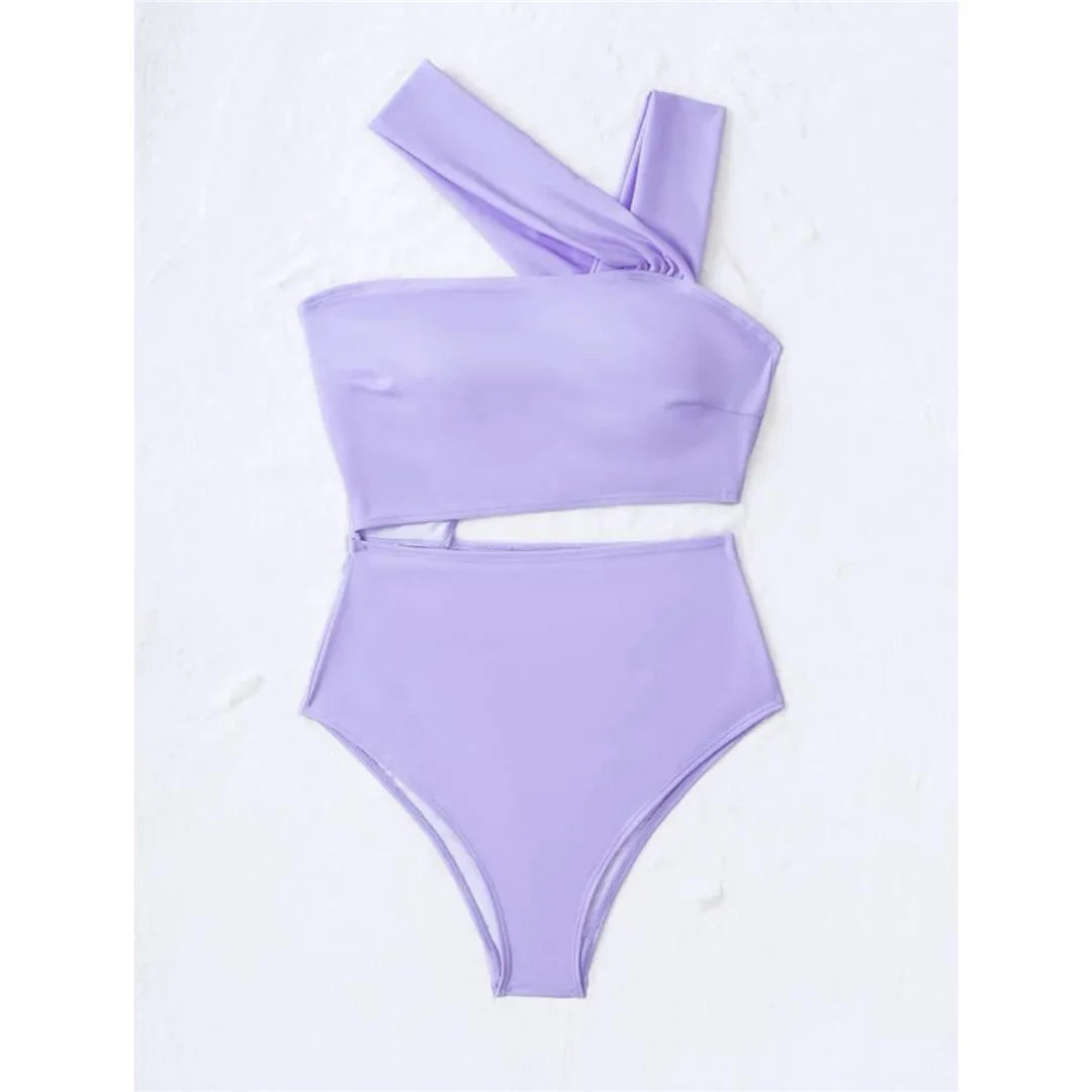 S - XL 13 Colors Asymmetric Cut Out One Piece Swimsuit Women Swimwear Female One Shoulder Padded Bather Bathing Suit Swim