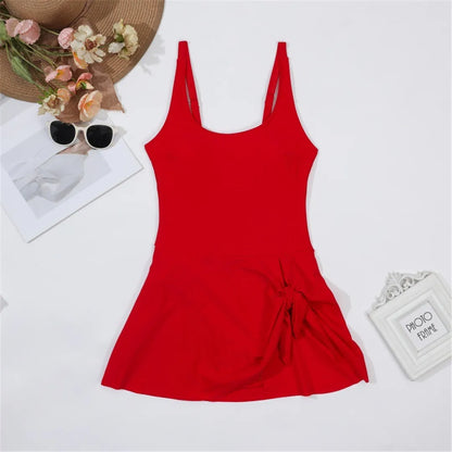 S - XXL 10 Colors Printed Solid Knotted Backless One Piece Swimsuit Women Swimwear Female Bather Bathing Suit Swim Dress