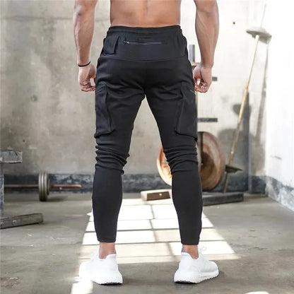 Sweatpants Men's Gym Fitness Pants Men's Running Jogging Training Tight Sports Cargo Pants Pocket Decoration