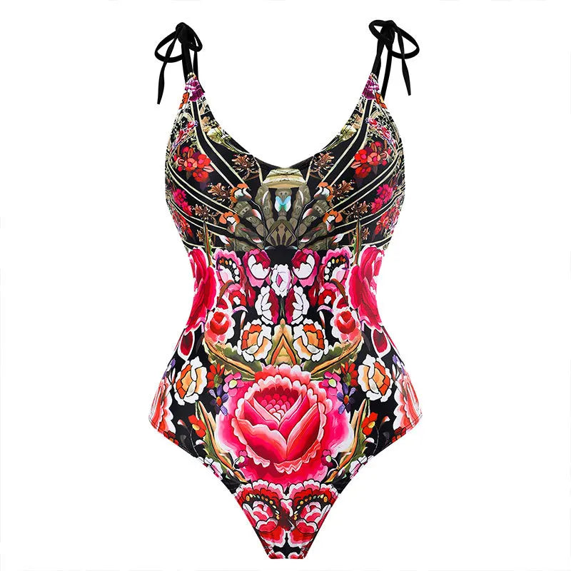 Printed Swimsuit Women One Piece Straped Swimwear Bathers Bathing Swim Suit Beachwear Swimming Summer Bodysuit