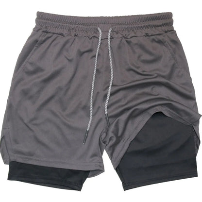 Men's Compression Shorts 2-in-1 Double Layer Beach Shorts Gym Fitness Running Quick Dry Short Pants Summer Print Sportswear