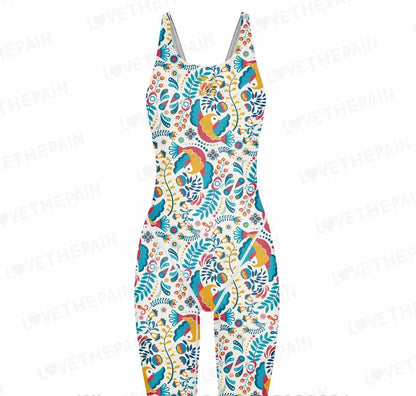 Girls Love The Pain Racer Back Knee Length Swimsuit Bodysuit Sleeveless One Piece Print Swimwear For Holiday Beach Water Sports