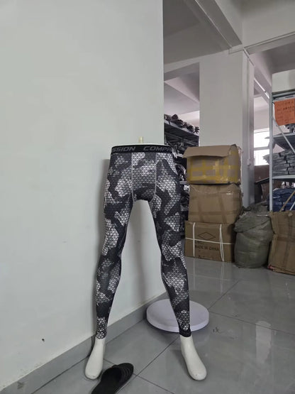 Men Camouflage Tights Man Fitness Compression Pants Quick-drying Rashguard Elastic Leggings for Gym Training