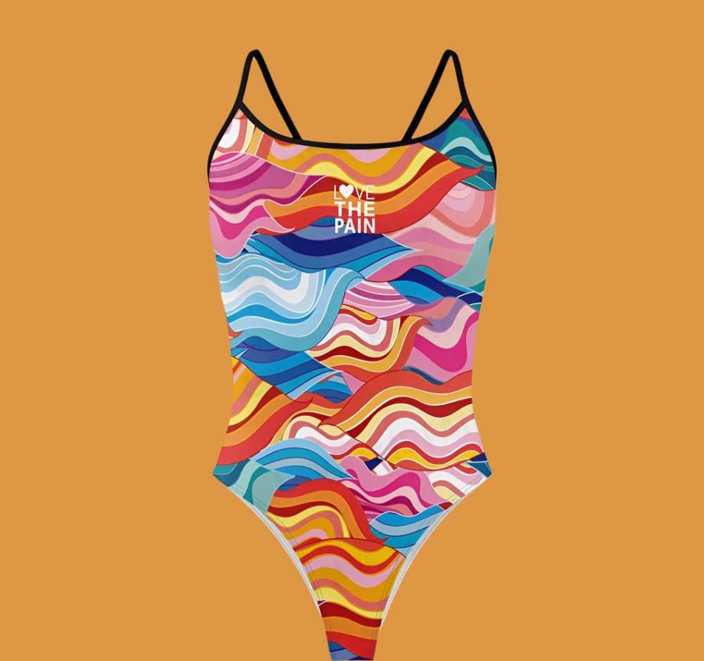 Love The Pain Spaghetti Straps Women Swimwear Bikini Racer Back Swimsuit One Piece Comfortable Suit Printing Functional Swimwear