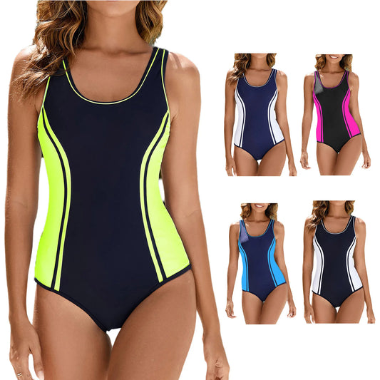 Women Swim Leotard One Piece Swimsuit Swimwear Beachwear Summer Bodysuit Sleeveless Cutout Back Romper with Removable Chest Pads