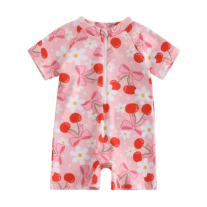 0-3Years Baby Boy Girl Rash Guard Swimsuits Fashion Print Short Sleeve Zip Up Rompers Bathing Suit Toddlers Swimwears Beachwear
