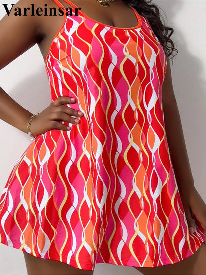 0XL - 4XL Printed Tankini Large Size Swimwear Plus Size Women Swimsuit Female Two-pieces Tankini set Bather Bathing Suit