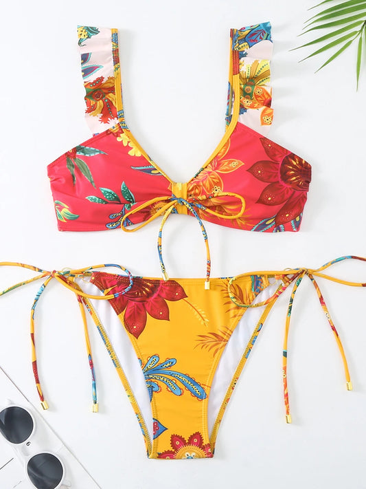 V Neck String Bikini Women Triangle Swimsuit Female Padded Swimwear Bathers Bathing Swimming Swim Suit Summer Beachwear