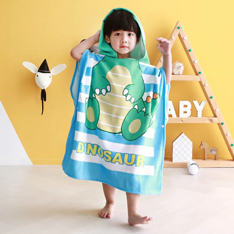 60X120cm Cartoon Kids Hooded Bath Beach Poncho Towels Shark Cute Bathrobe Toddler Boys Girls Cloak Child Bathing Stuff Quick Dry