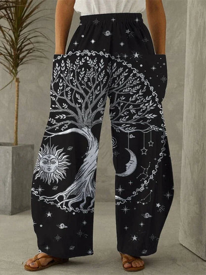 Galaxy Moon Stars Full Length Wide Leg Pants Printed Thin Hipster Fashion Trousers Summer Streetwear Sweatpants Women Clothing