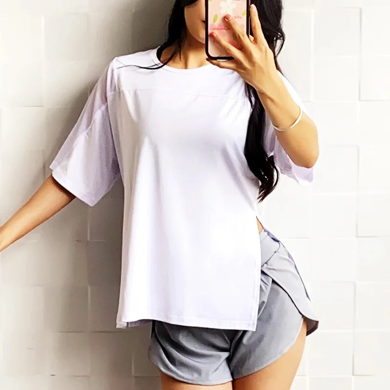 Plus Size Sports Shirt for Lady Women S-XXXXXL Crop Top Yoga T-Shirts Gym Workout Cover-up Short Sleeve Shirts