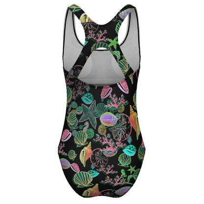 Colorful Sea Shells Print Swimsuit  One Piece Swimwear Push Up Novelty Monokini Sexy Holiday Swim Design Swimsuits