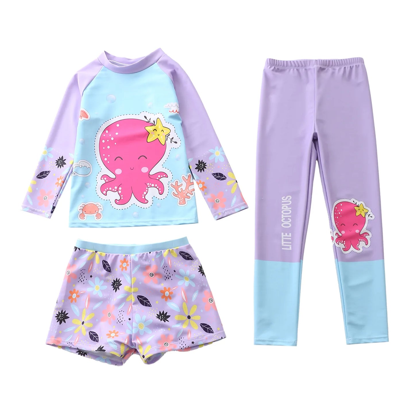 Kids Swimsuit for Girls Unicorn Long Sleeve Children's Swimwear + Surf Pants + Swimming Trunks Rash Guard Bathing Suit Child
