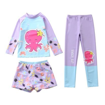 Kids Swimsuit for Girls Unicorn Long Sleeve Children's Swimwear + Surf Pants + Swimming Trunks Rash Guard Bathing Suit Child