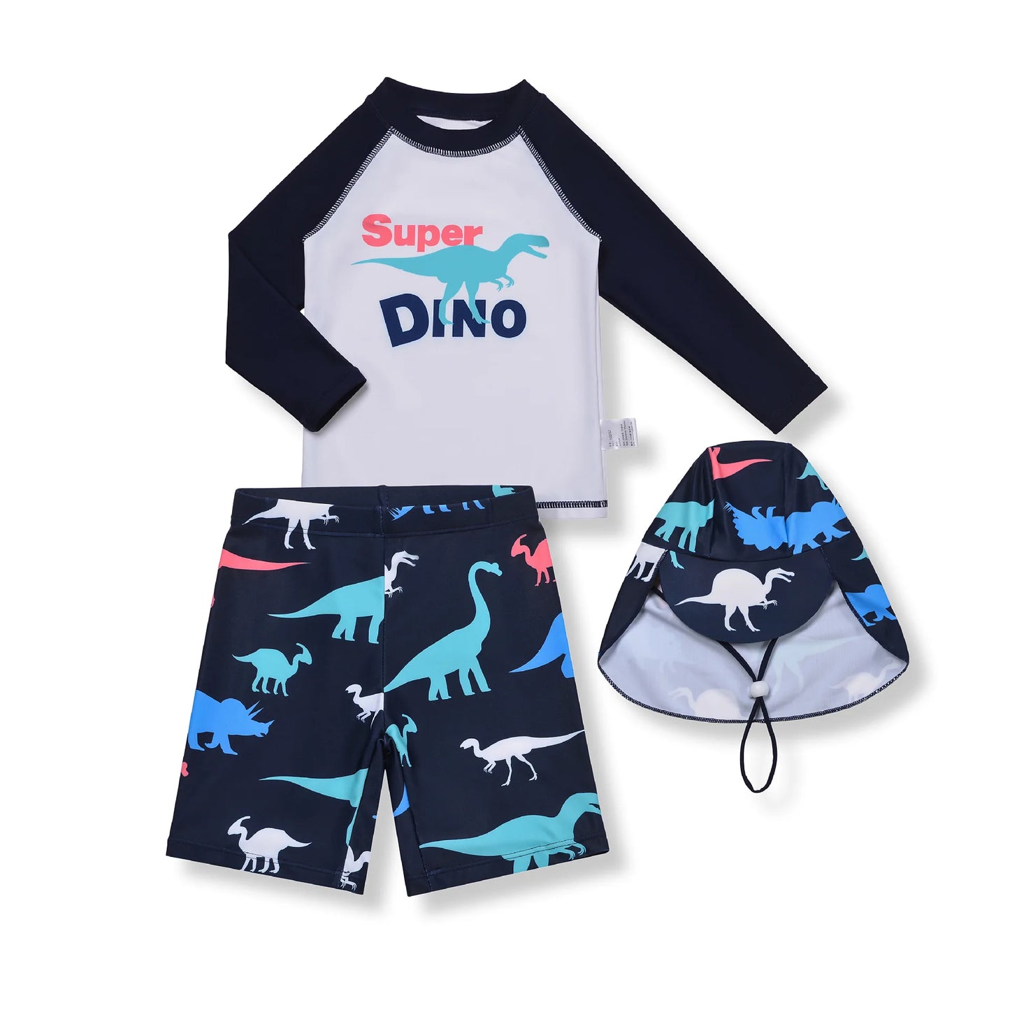 3 Pcs Boy Swimsuit Sun Protection UPF 50+ Long Sleeve Swimming Sunsuit With Hat Split Cartoon Dinosaur Bathing Suits Children