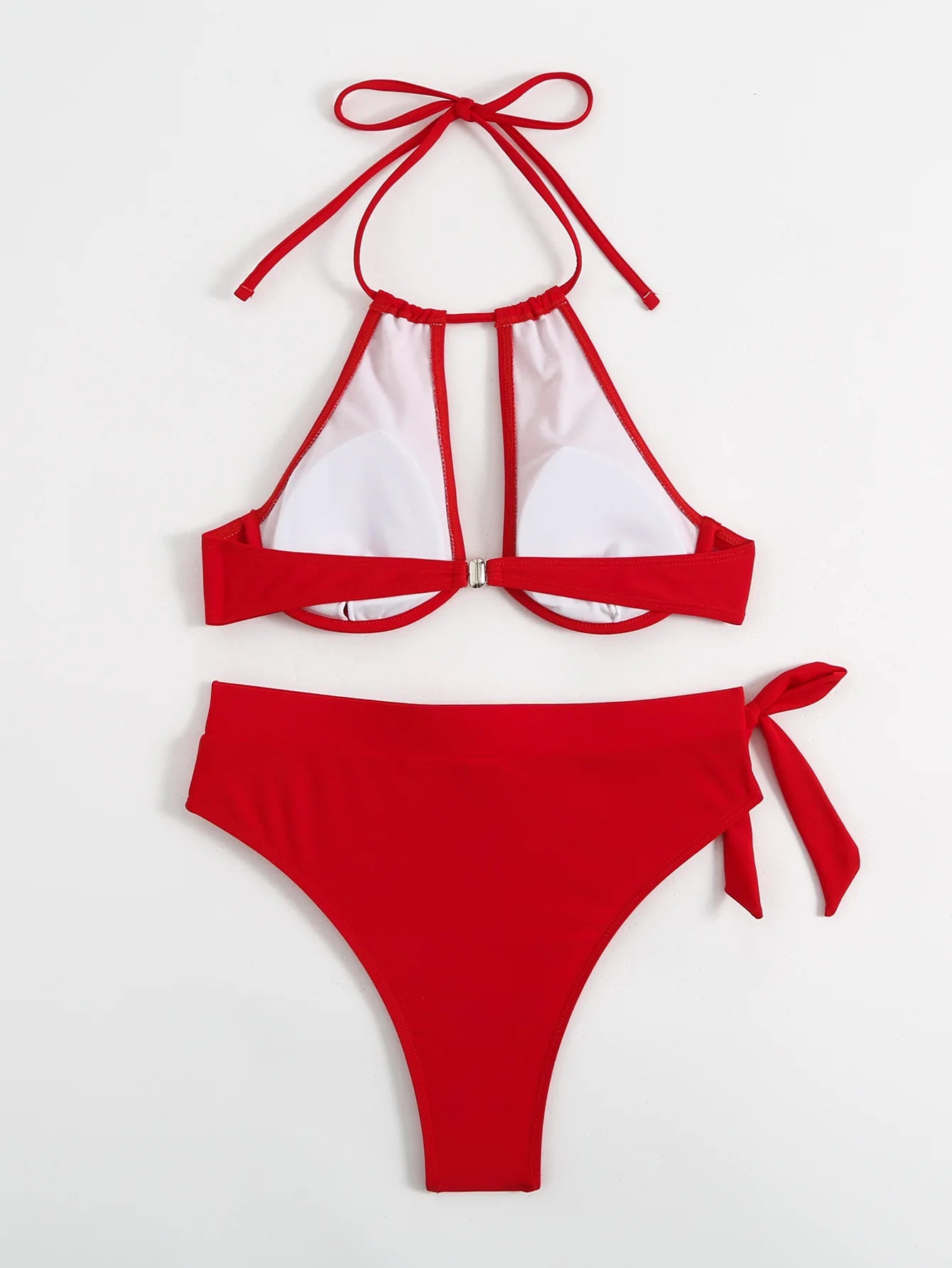 Solid Color Halter Swimwear Women Hollow Push UP Bikini Set High Waist Summer Swimsuit Backless Beach Bathing Suit